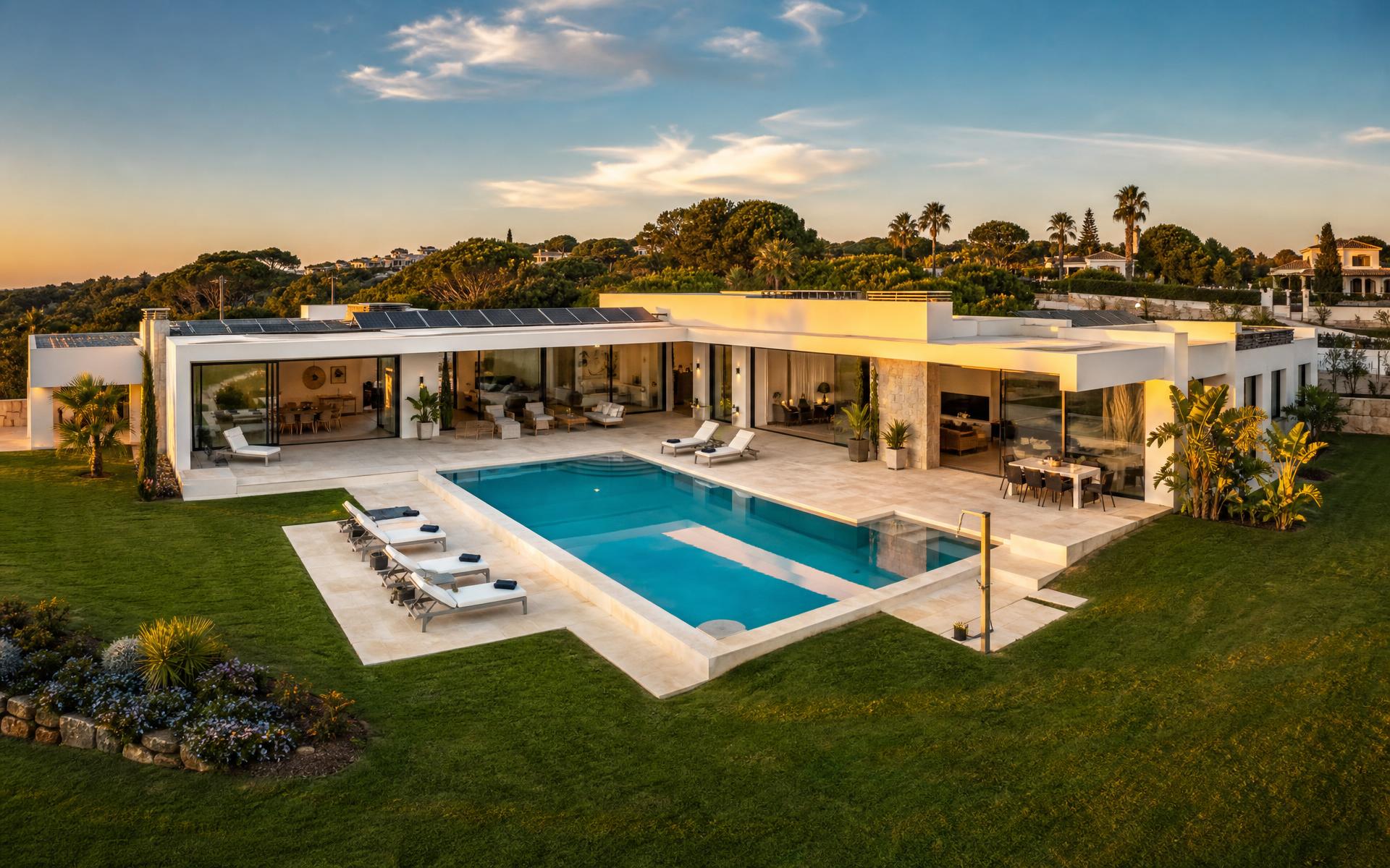 Moradia moderna com piscina e arquitetura contemporânea
